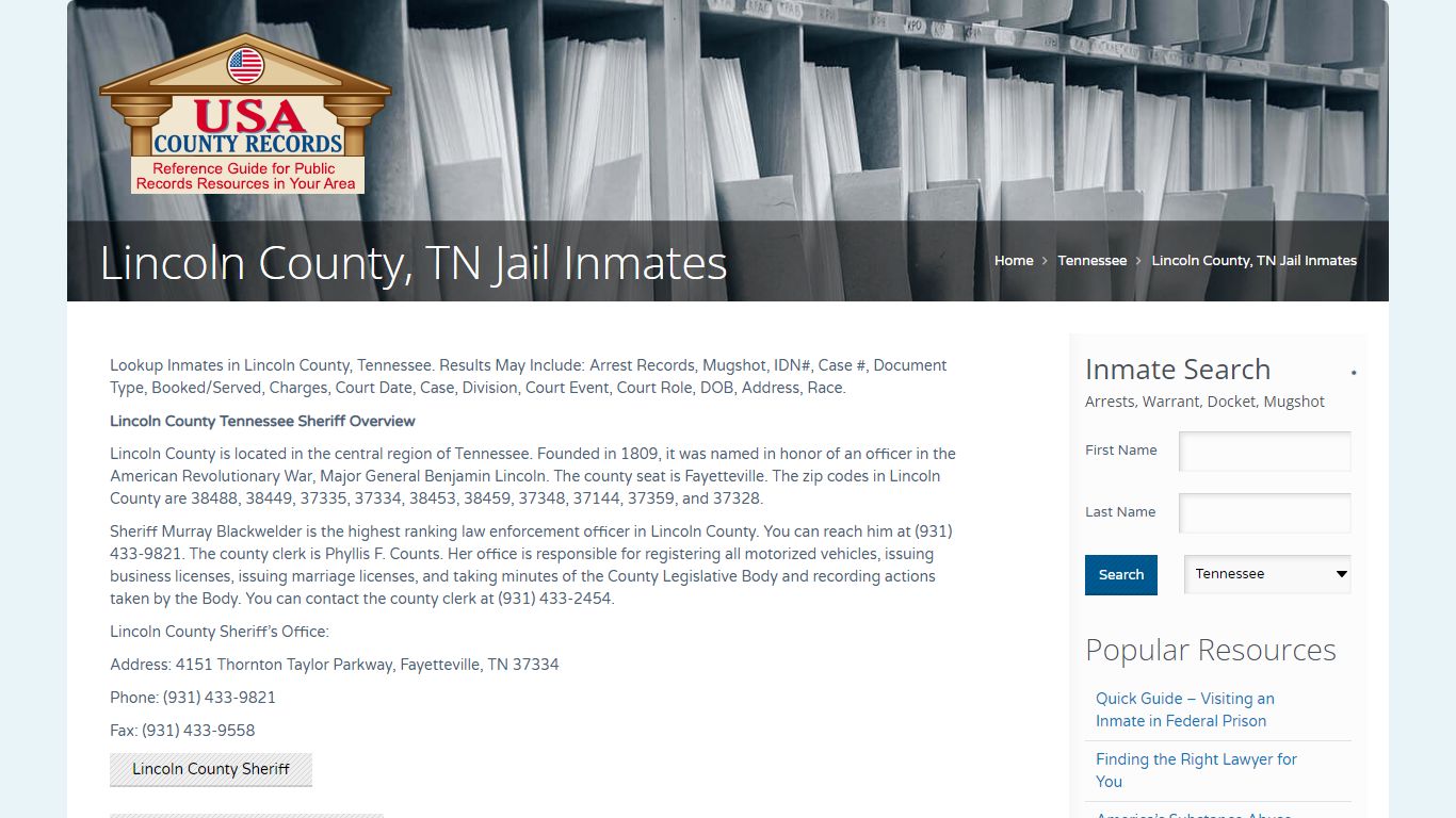 Lincoln County, TN Jail Inmates | Name Search
