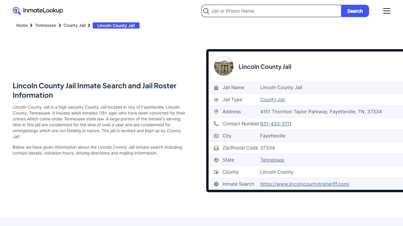 Lincoln County Jail Inmate Search and Jail Roster Information