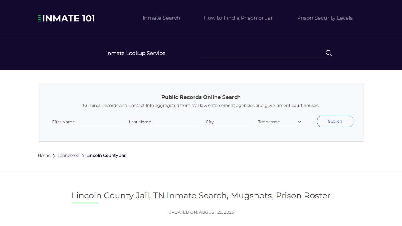 Lincoln County Jail, TN Inmate Search, Mugshots, Prison Roster